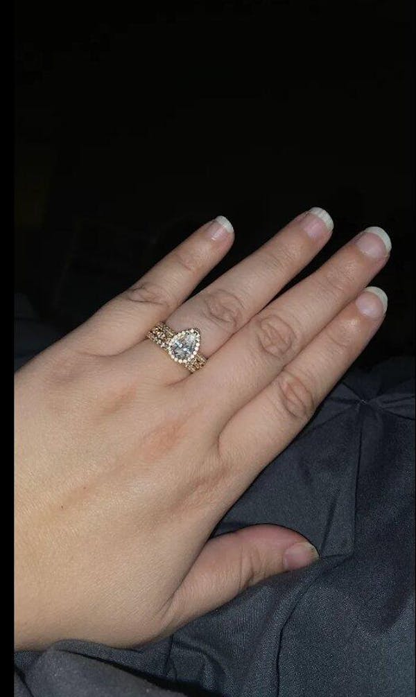 1.5 Carat Pear Shaped Halo Engagement & Wedding Bridal Set - Gold