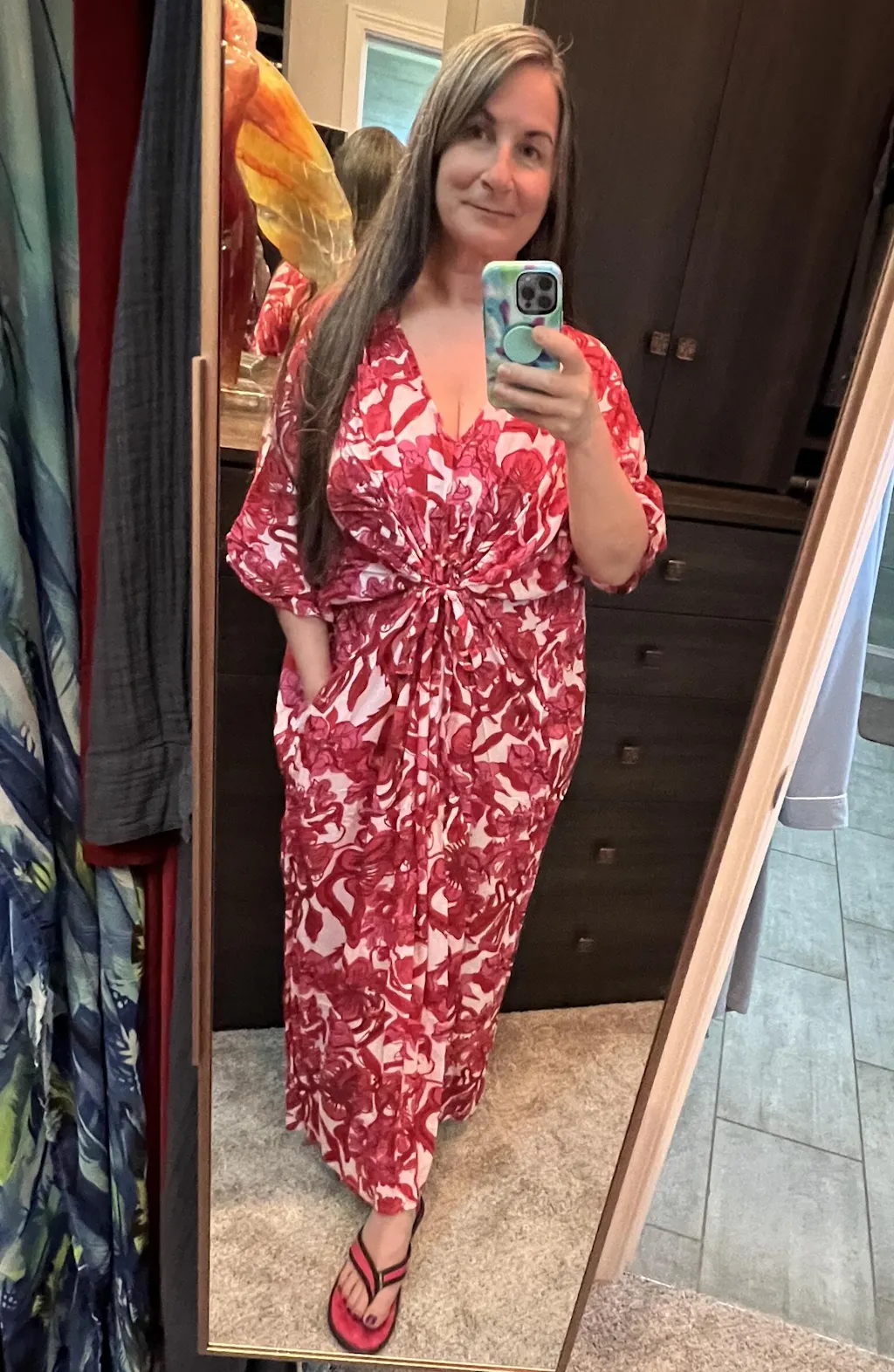 Cotton Candy Mid Length Kaftan Dress - Pink & Aqua Blue