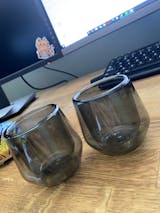 Hearth Set of 2 Espresso, 2.5oz (75ml), Double Wall Glass Amber