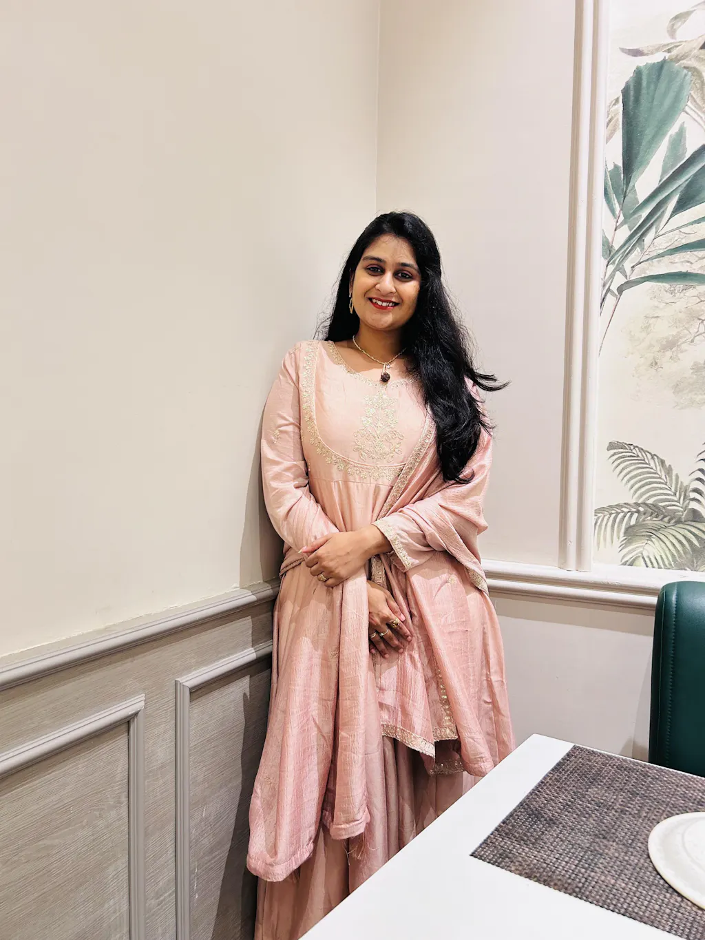 Women Light Pink Ethnic Embroidered Anarkali Kurta with Latkan - Complete Set