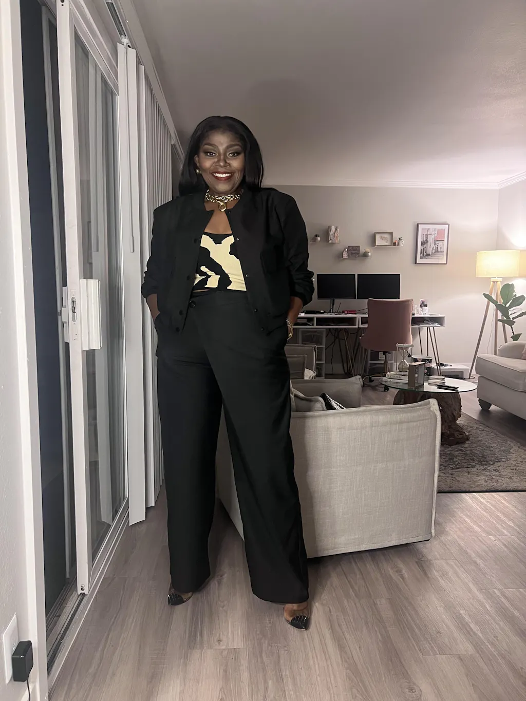 Asymmetrical Layer Button Wide Leg Dress Pants