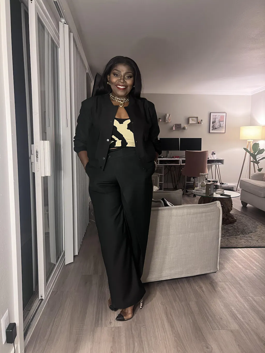 Asymmetrical Layer Button Wide Leg Dress Pants