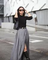 Pleated Split Maxi Skirt Without Belt