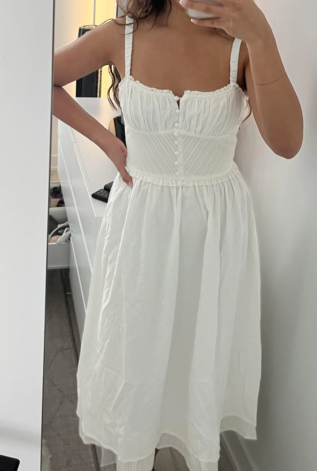 Cami Ruffle Pleated Midi Dress White