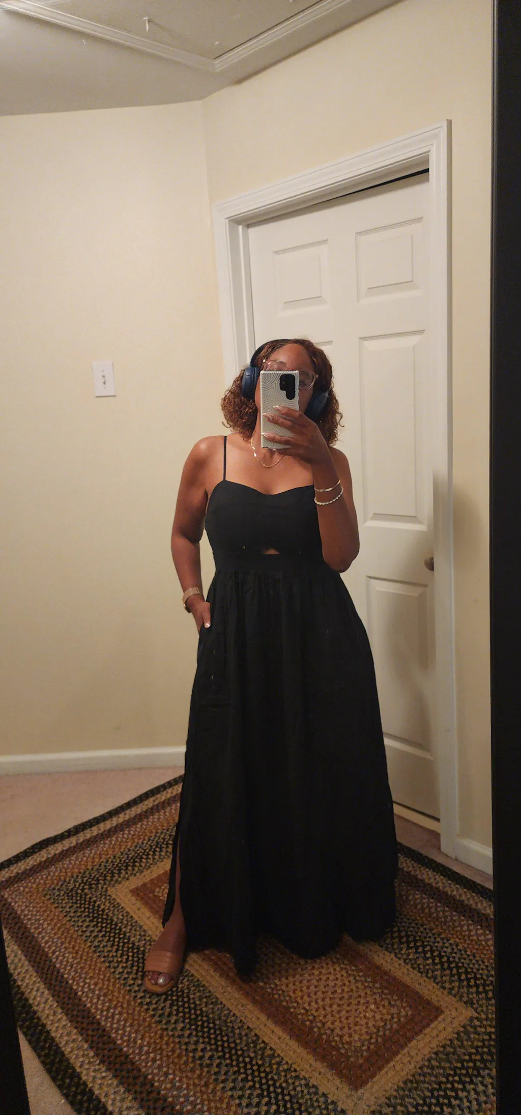 Cotton Sleeveless Pockets Cutout Long Dress