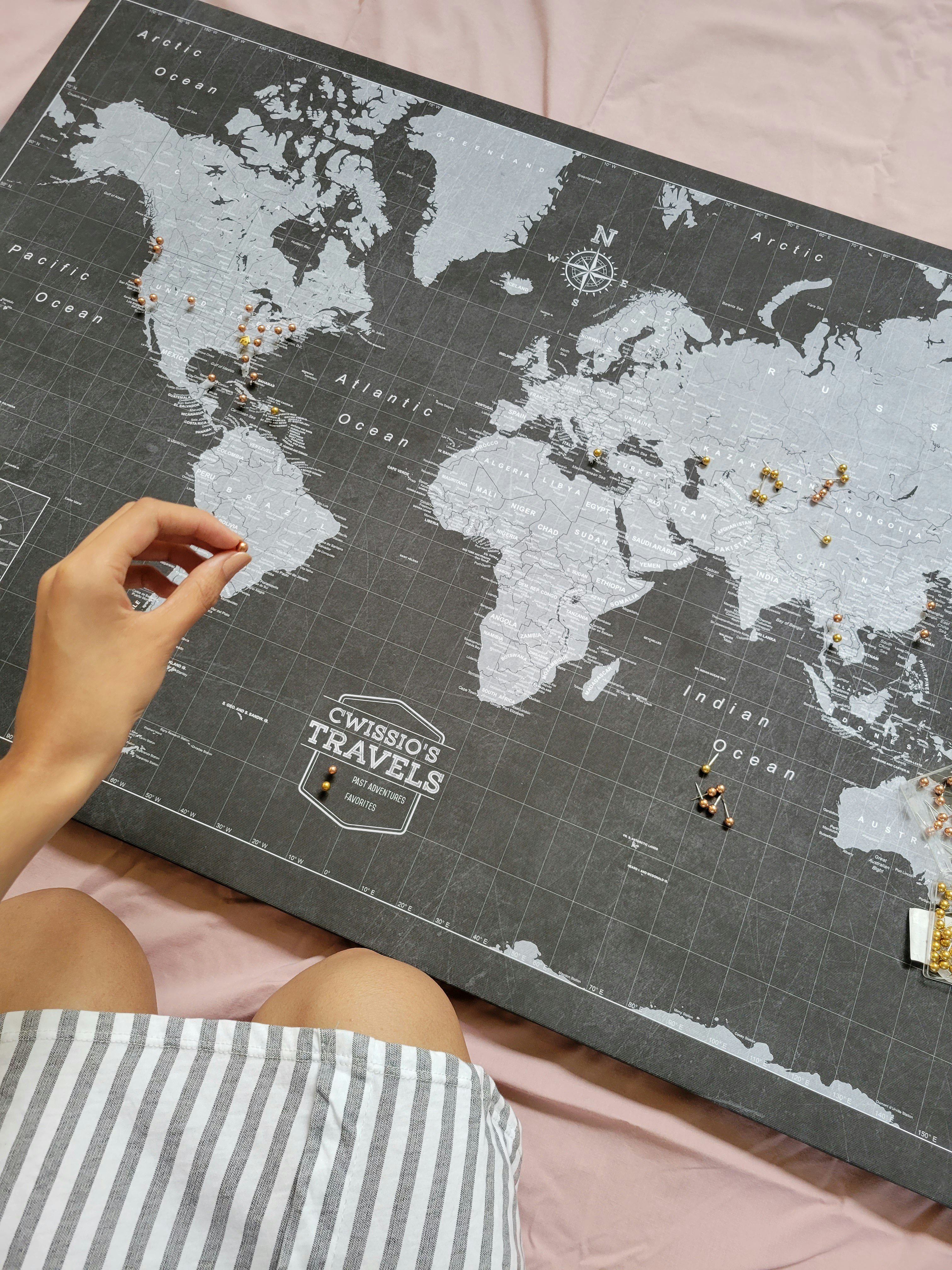 World Travel Map Pin Board with Push Pins: Modern Slate – Conquest Maps LLC