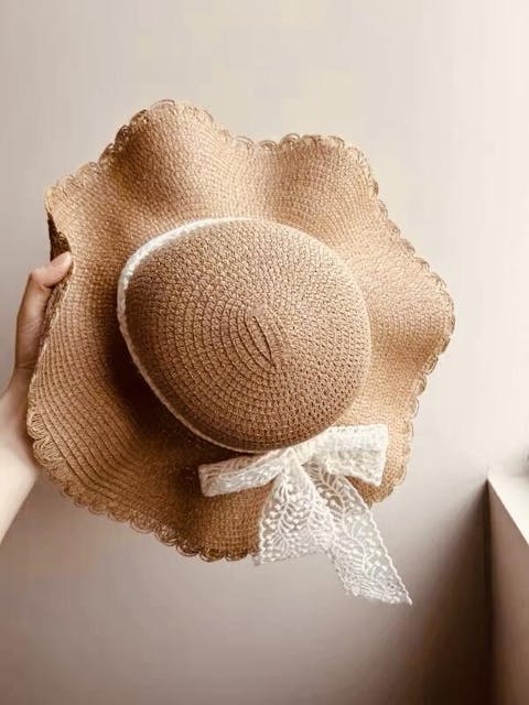 Wide Brim Lace Up Straw Hat