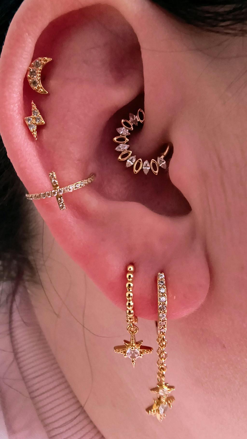 Crescent Moon and Northern Star Earring Set