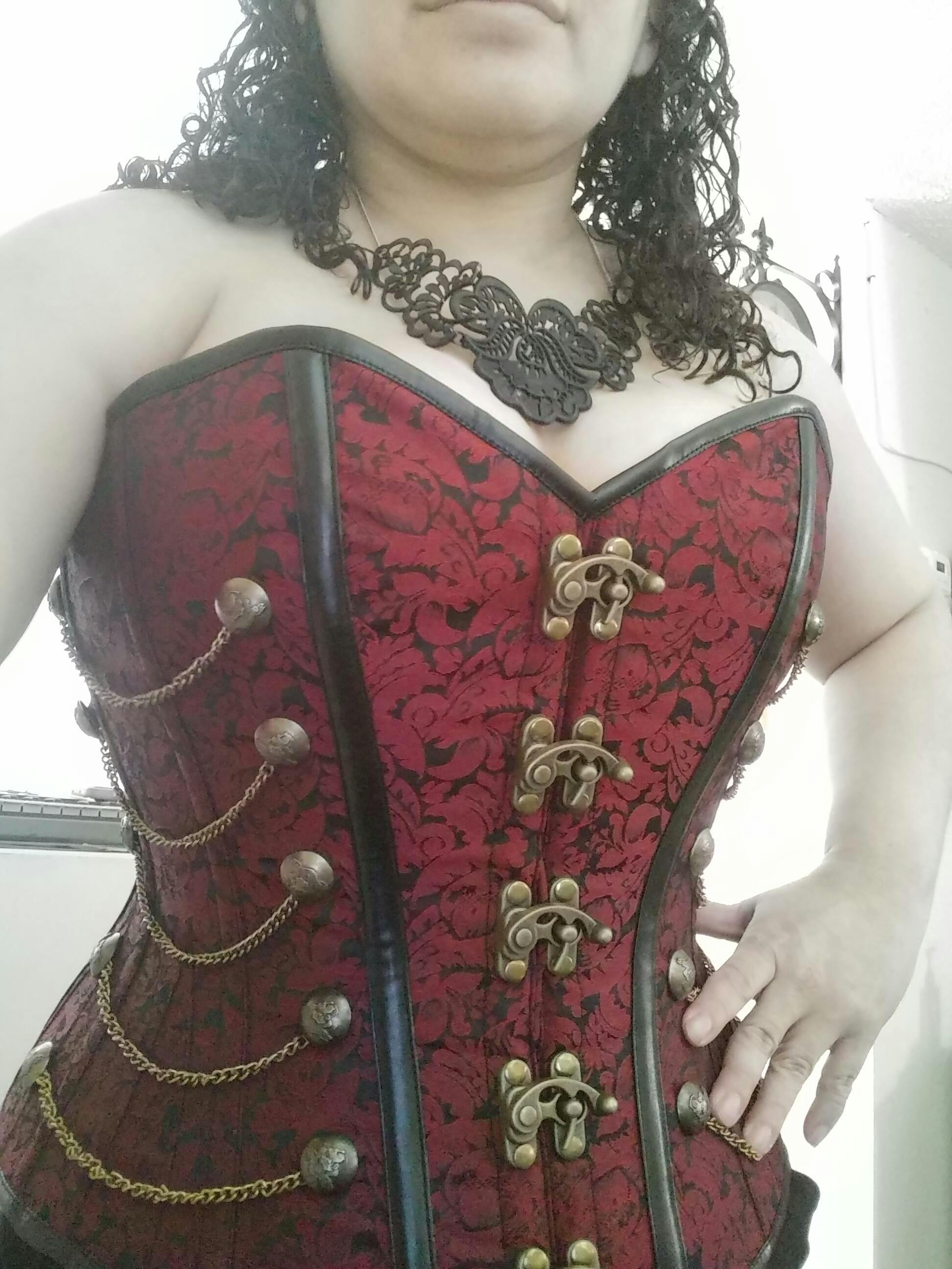 Black Satin Overbust Corset with Plunge Neckline