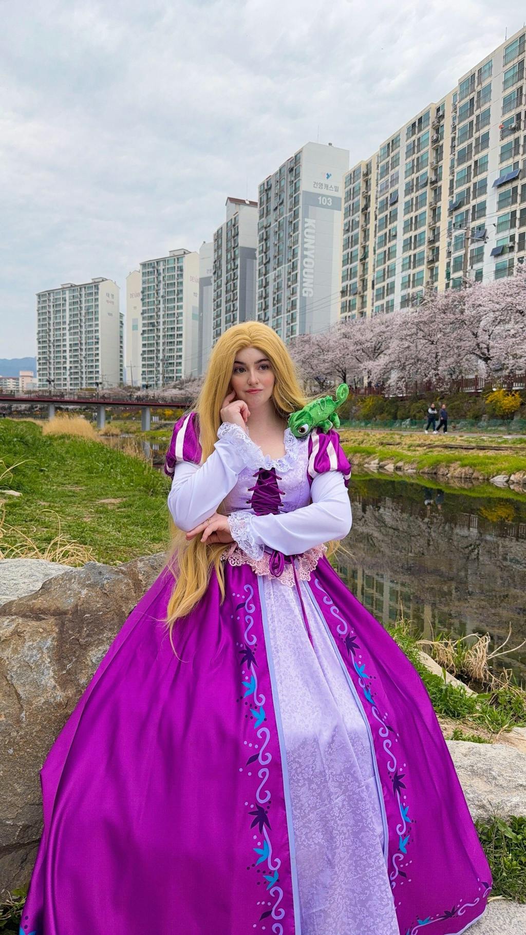 Disney Princess Tangled Rapunzel Long Straight Yaki Blonde Lace Front Synthetic Hair Wig LF701S