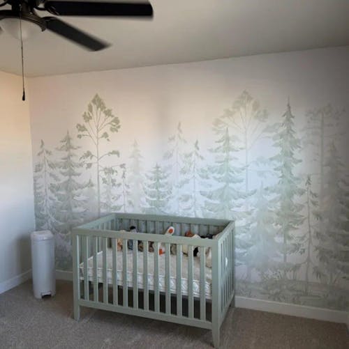 Soft Green Watercolor Pine Trees Wall Mural WM096