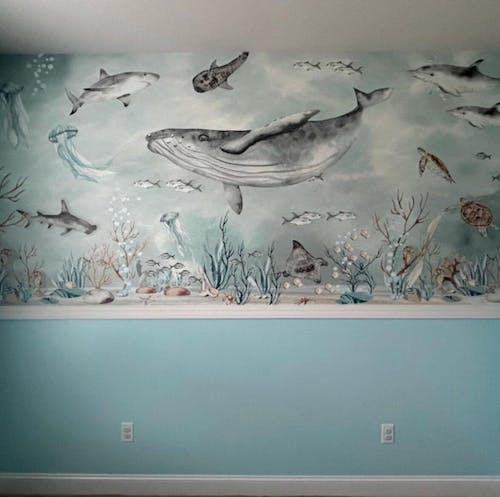 Watercolor Sea World Ocean Fish Wall Mural CCM050