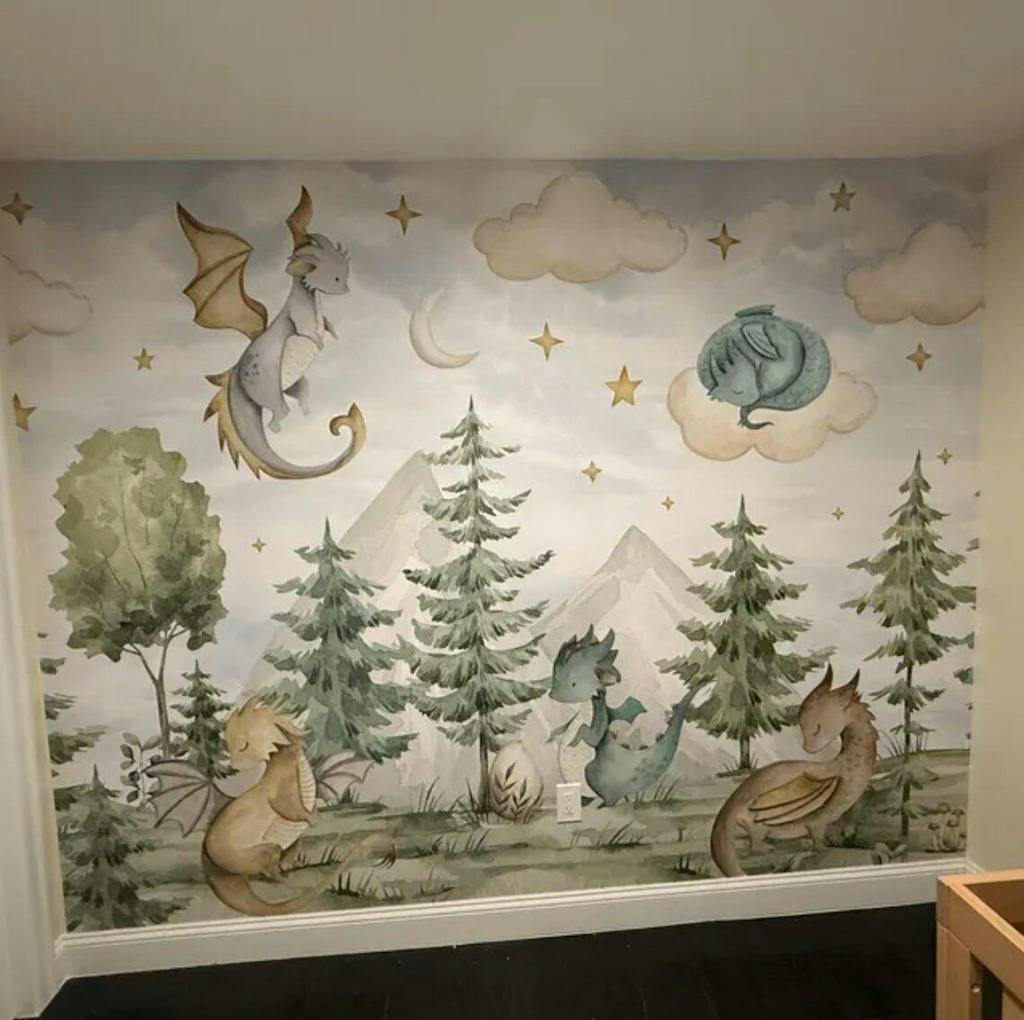 Dragons in Forest Wall Mural SM037