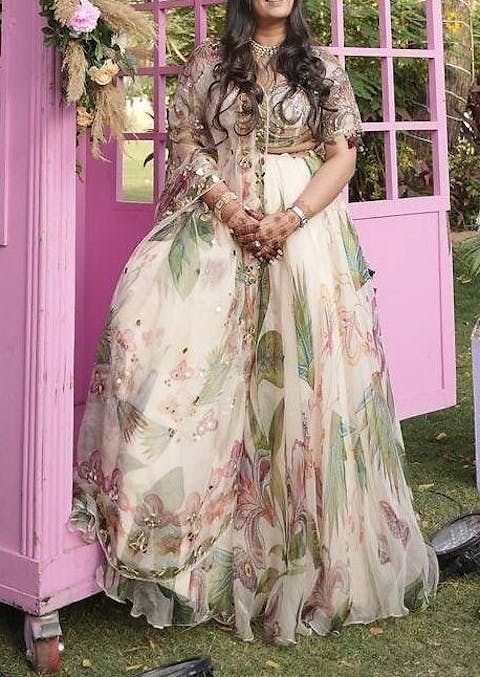 Rent Mahima Mahajan Ivory Organza Lehenga Set