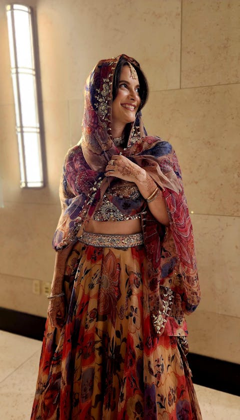 Rent Mahima Mahajan Sand Colored Organza & Raw Silk Hand Embroidered Lehenga Set