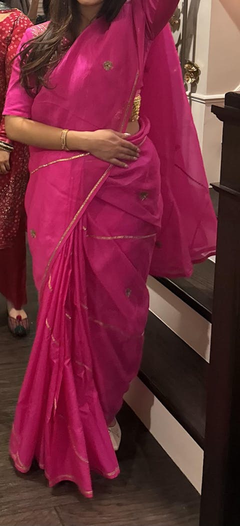 Rent Raw Mango Rani Pink Organza Saree