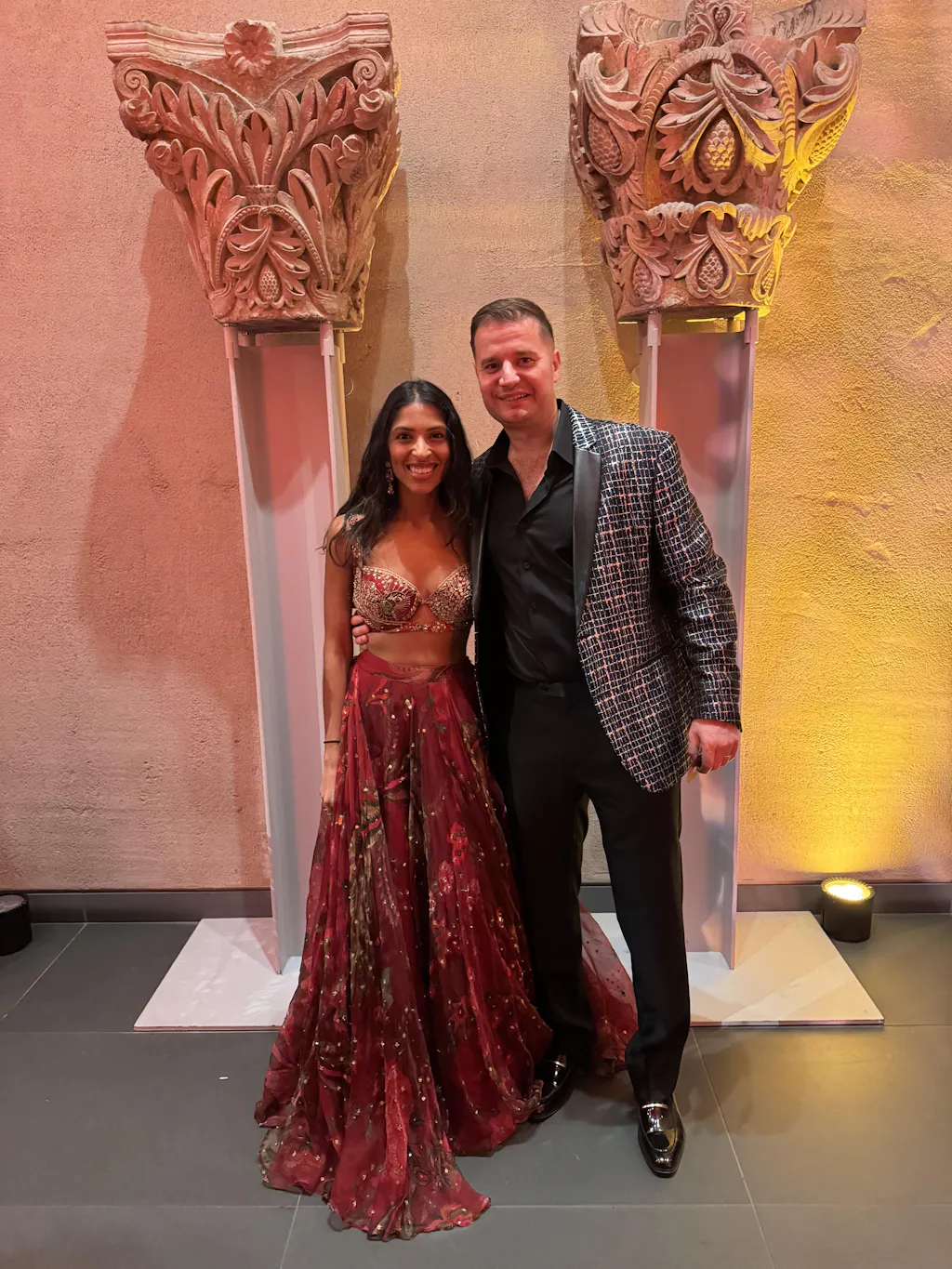 Rent Mahima Mahajan Burgundy Corset With Printed Lehenga and Dupatta   Couture Encore