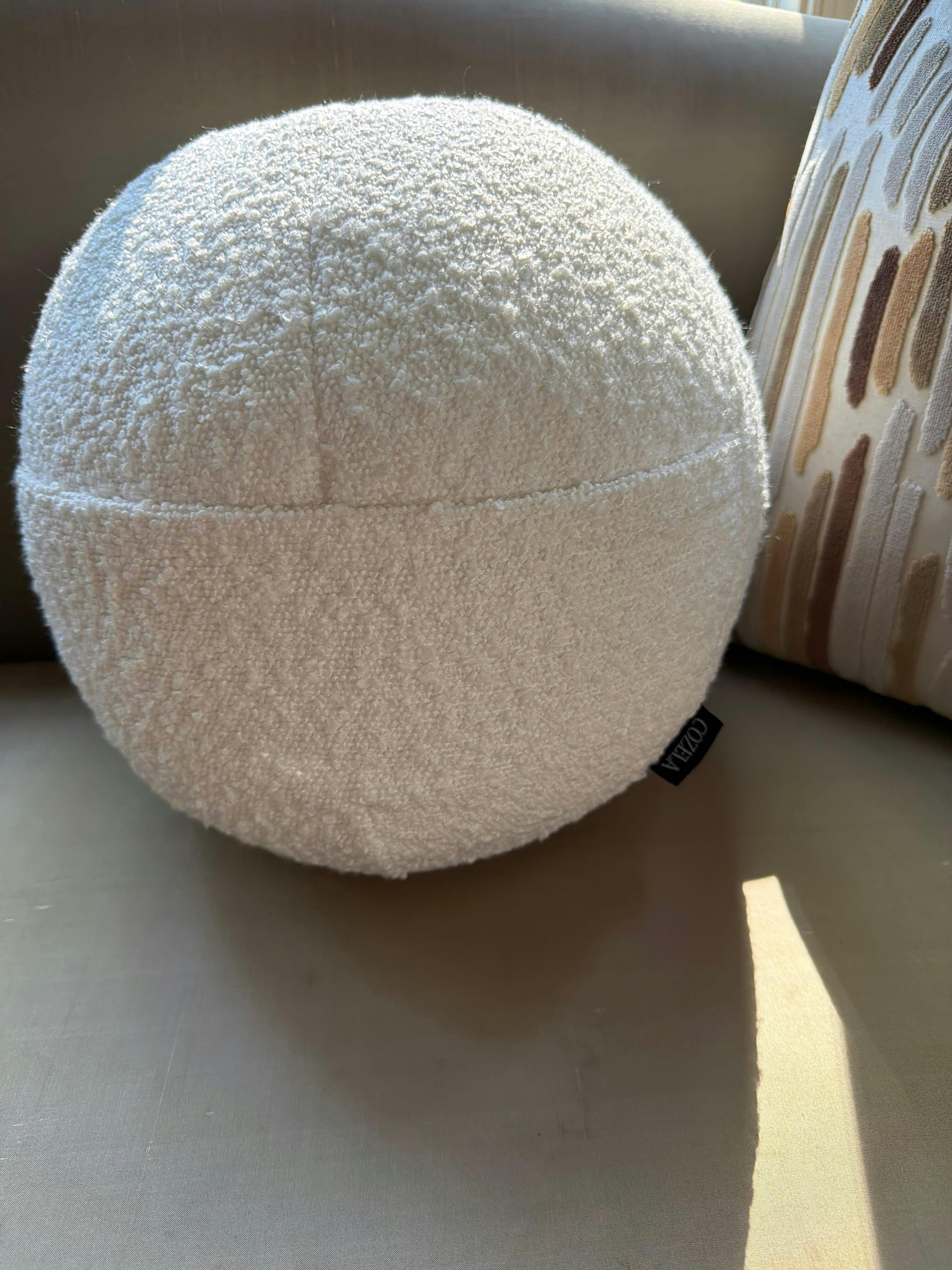 Orb White Bouclé Sphere Pillow with Hidden Pocket | COZELA