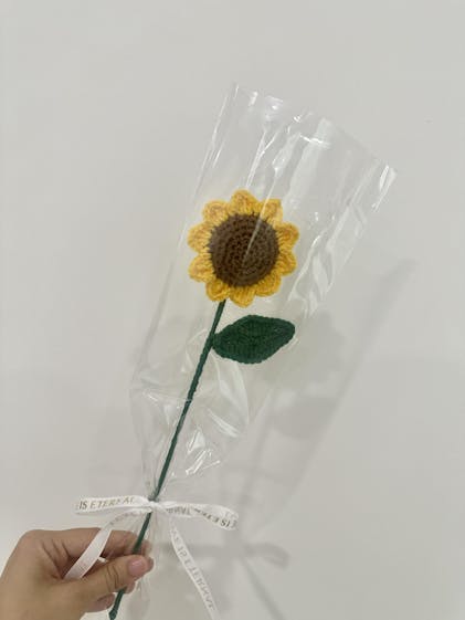 ひまわりのかぎ針編みフラワー DIY - 一本の茎 | ブラック