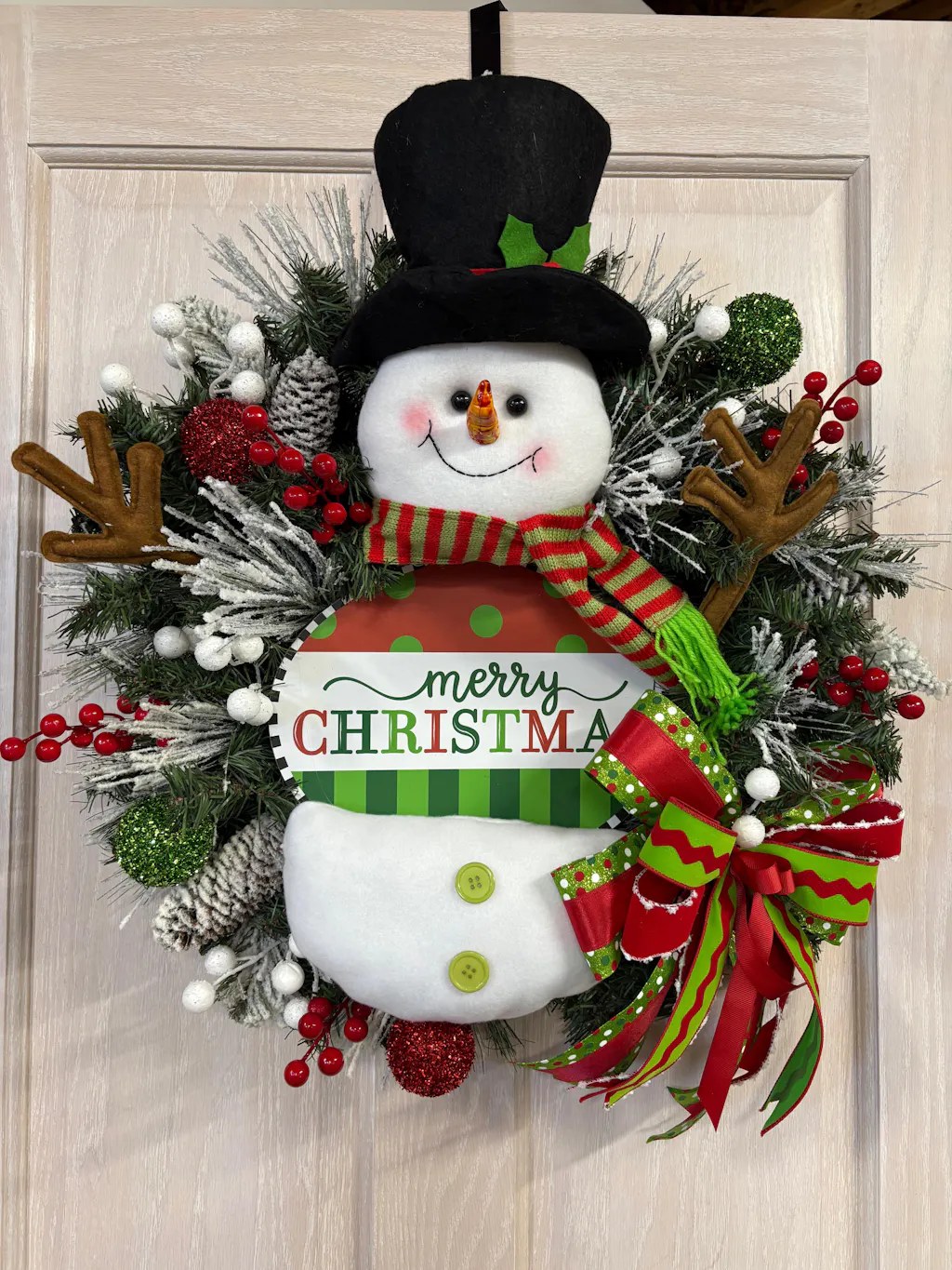 Plush Snowman Wreath Accent: Lime Green
