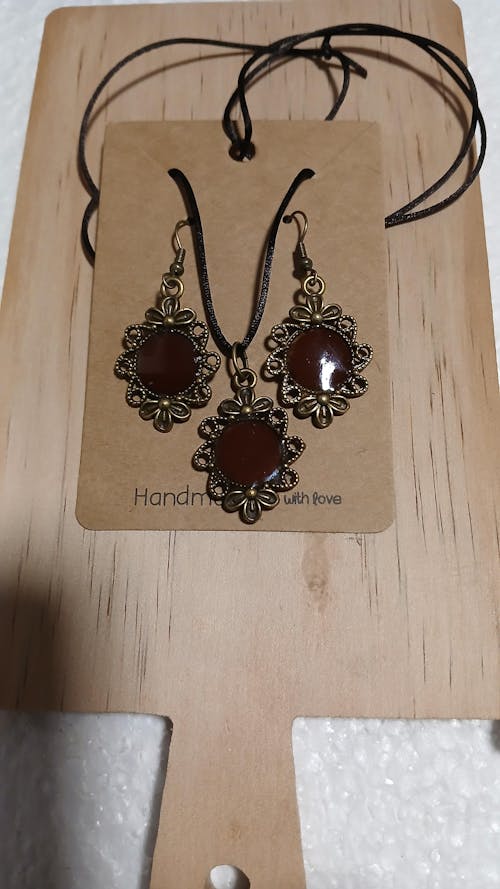 Suport cercei și colier din hârtie cu mesaj Handmade - kraft (set 100 buc) 6x9cm