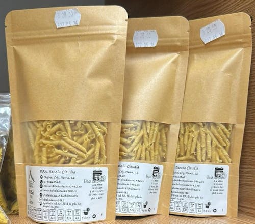 Pungi stand up reutilizabile cu fereastră și fermoar - kraft (set 100 buc)