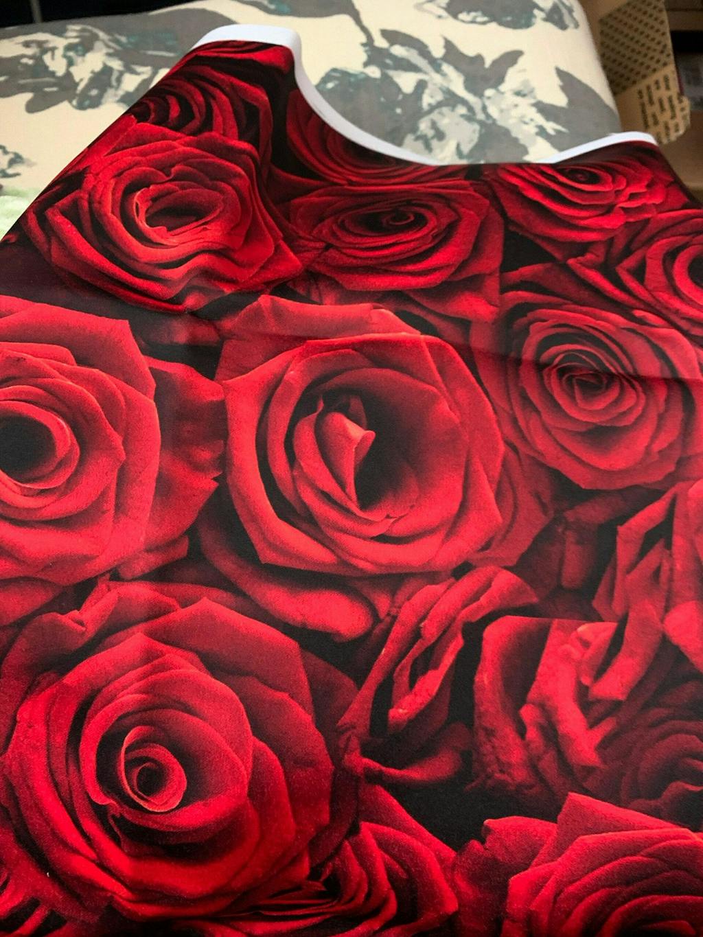 Red Roses Fabric By The Yard, Realistic Red Roses Fabric Printed on th