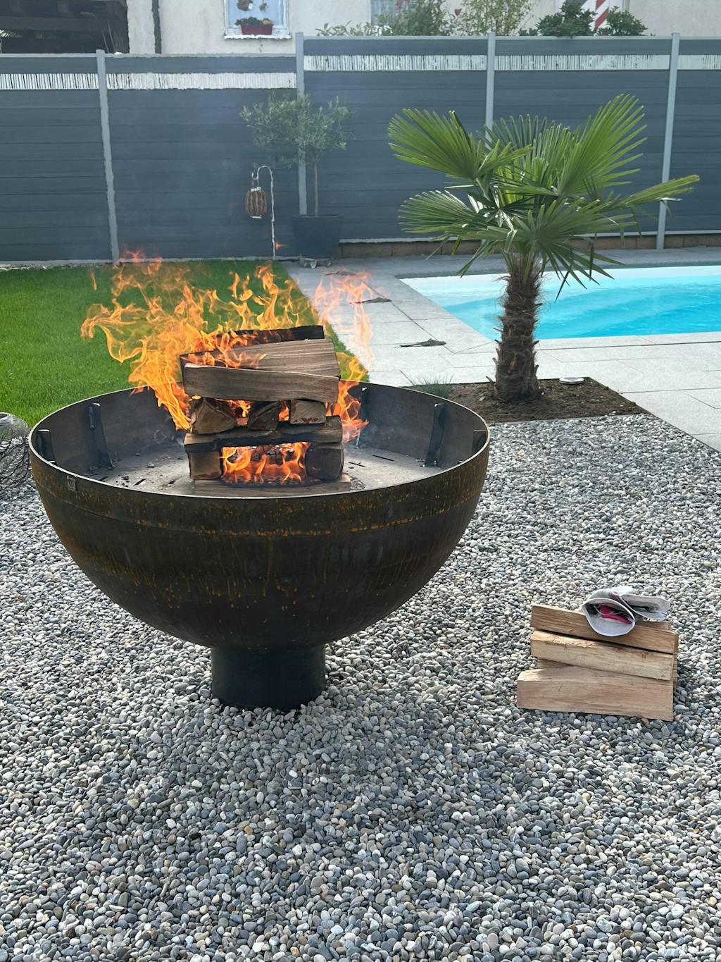 Recipiente per il fuoco con anello per grigliare, regolabile in altezza 100, acciaio inox