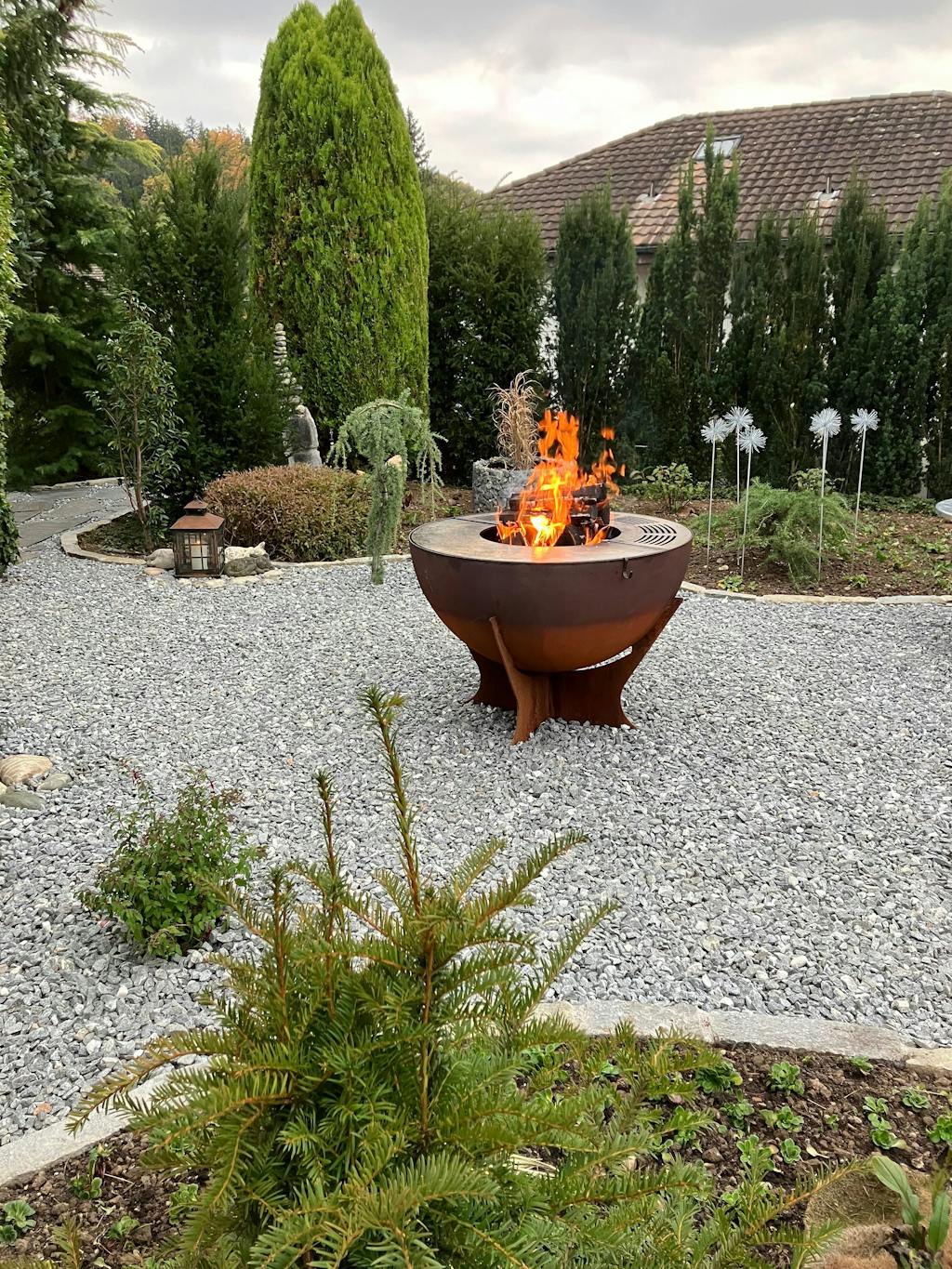 Recipiente per il fuoco con anello per grigliare, regolabile in altezza 100, acciaio inox