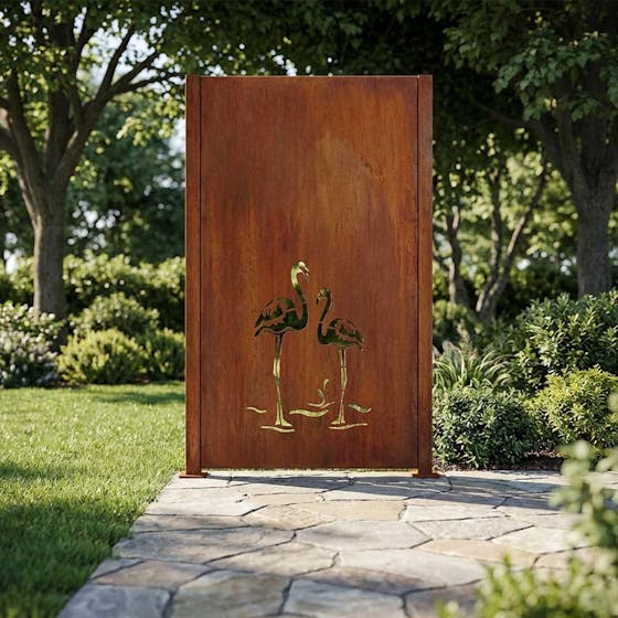 Privacy screen Flamingo pair, patina