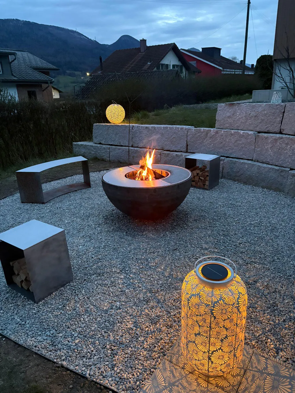 Recipiente per il fuoco con anello per grigliare, regolabile in altezza 100, acciaio inox