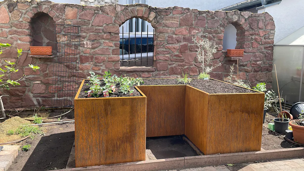 Hochbeet Bausatz mit Handlauf U-Form, Stahl Edelrost