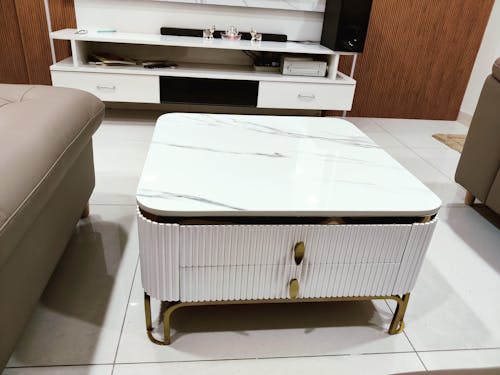 Designer Square Marble Storage Center Table