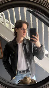 Men's Half Belt Sports Leather Jacket