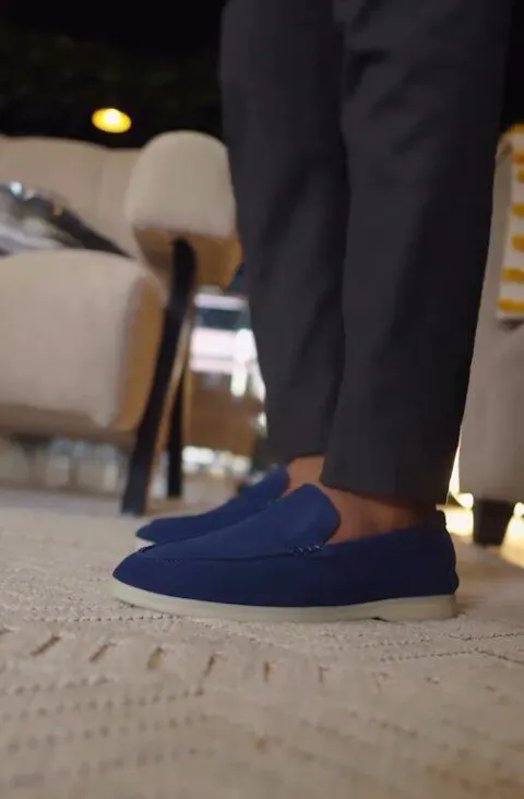 Mocassin homme en daim bleu marine
