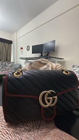 PRELOVED AUTHENTIC GUCCI GG Mini Marmont Matelassé Bag in BLK/RED