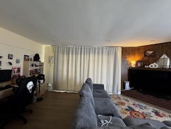 (Black)High-Density Silk-Look Blackout Divider Curtain & Black Track Set