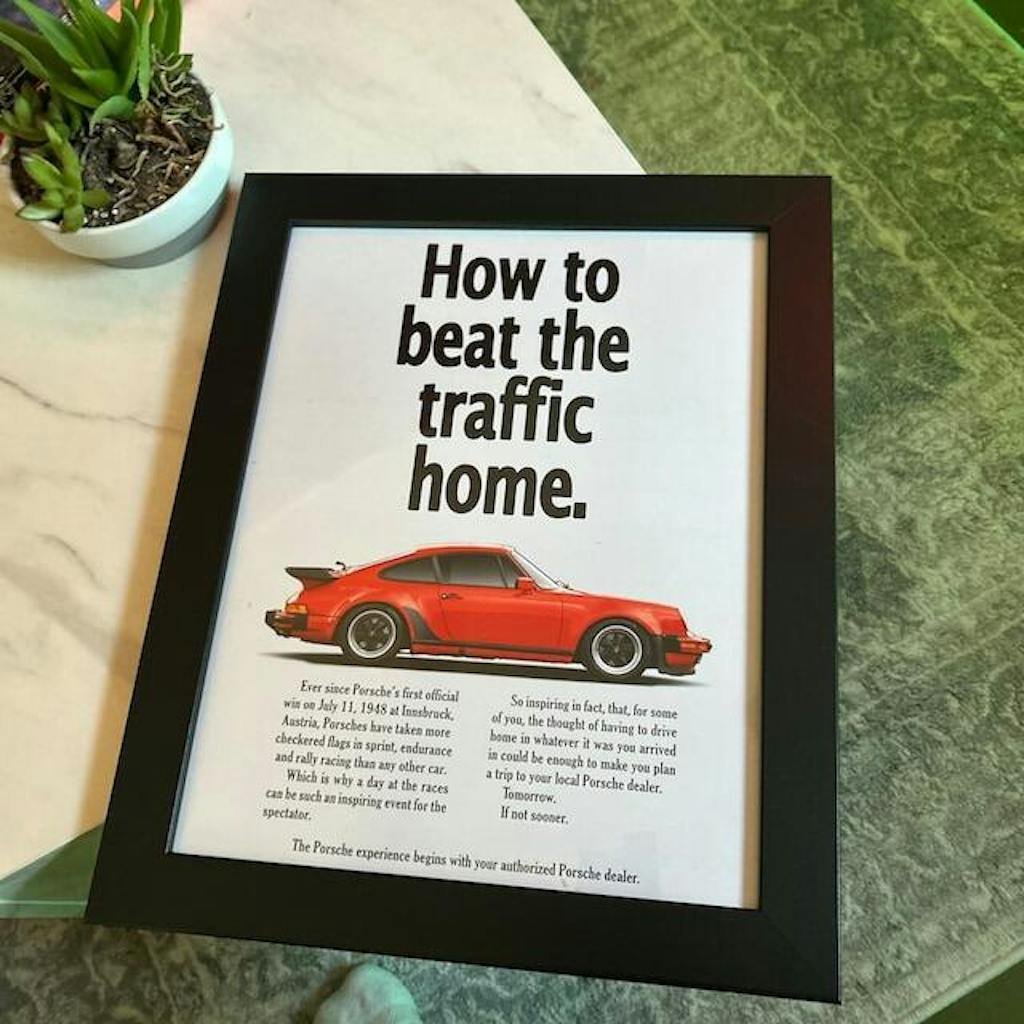 Porsche 930 Turbo Vintage Ad - Beat the Traffic Home