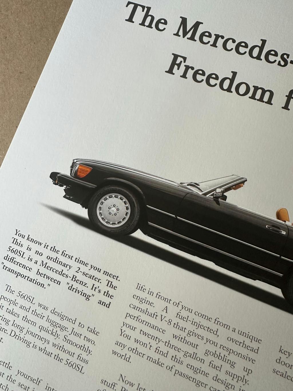 Mercedes-Benz 560SL Vintage Print Ad - Freedom for Two