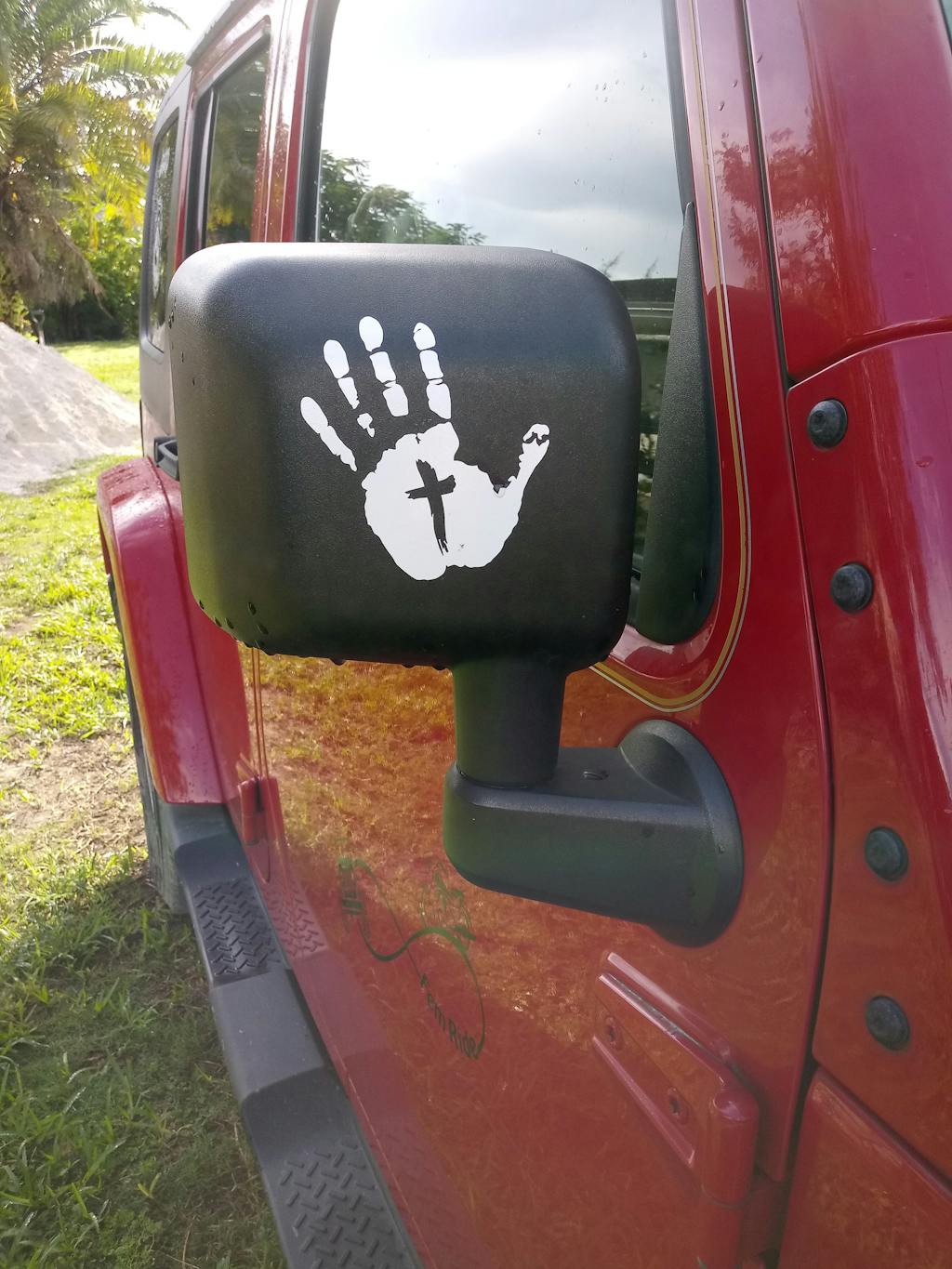 Jeep Wave Hand Cross Mirror Decals  Set of 2 Aftermarket 