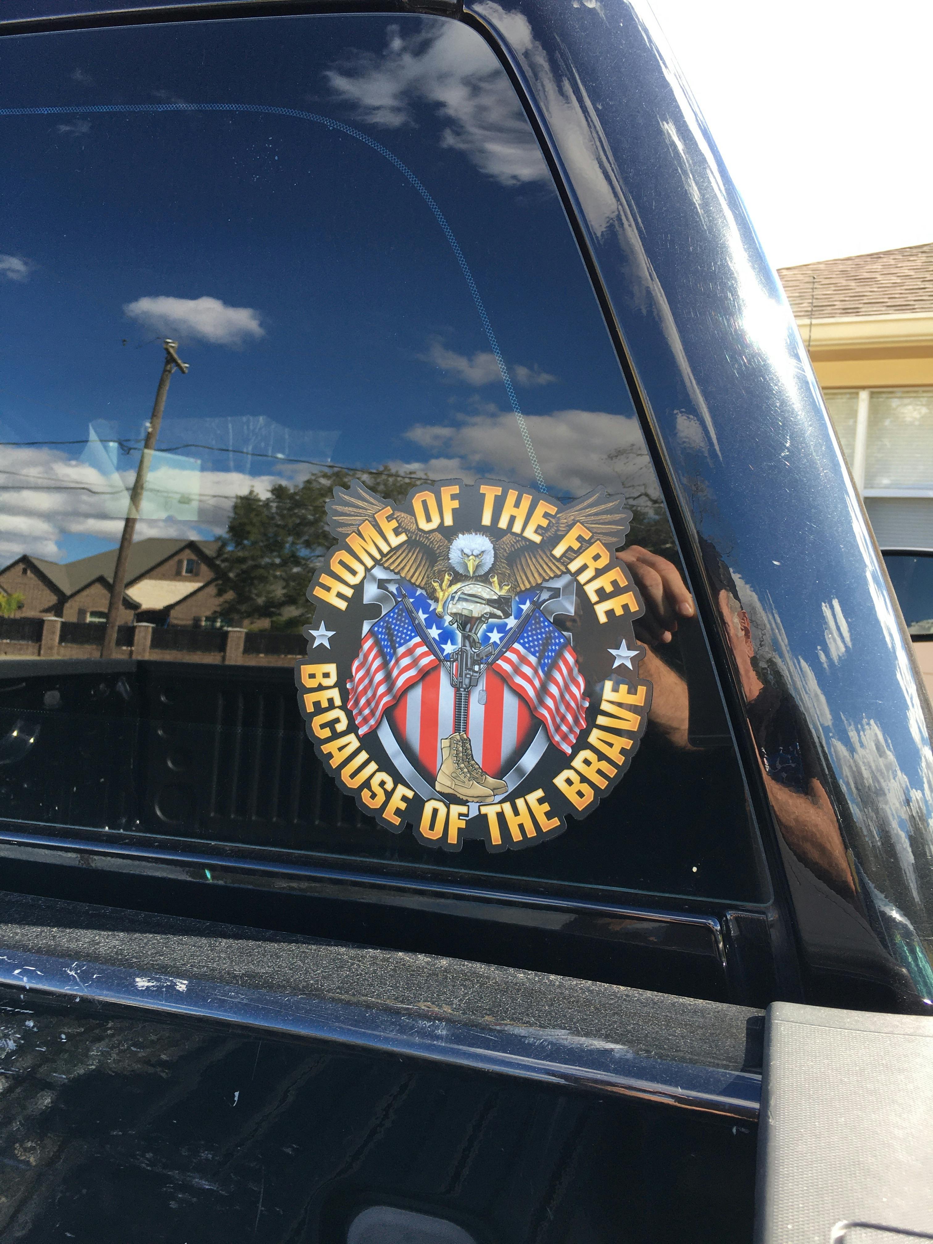 home of the free because of the brave sticker