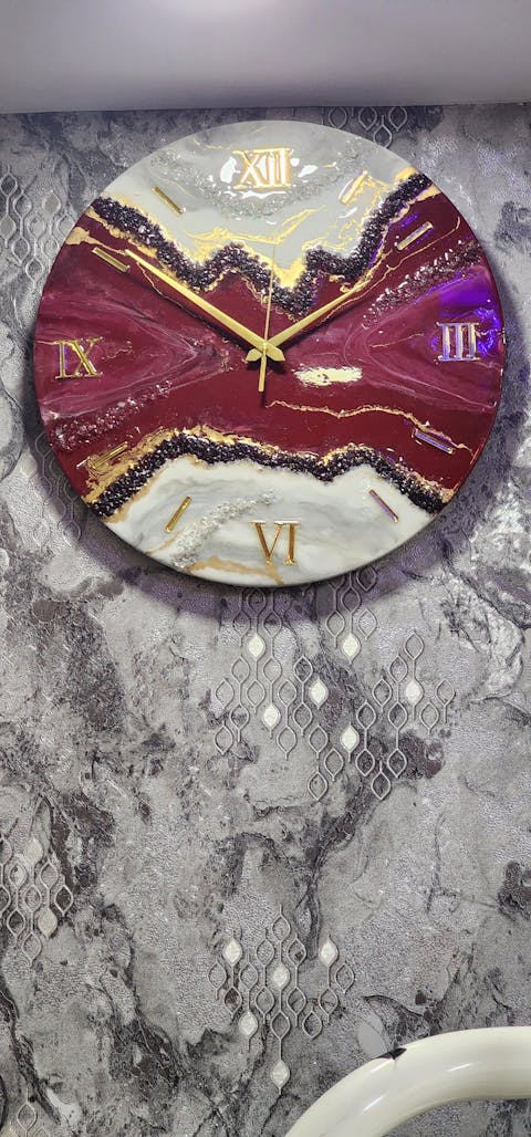 Cream Stone With velvet Red Resin Wall Clock