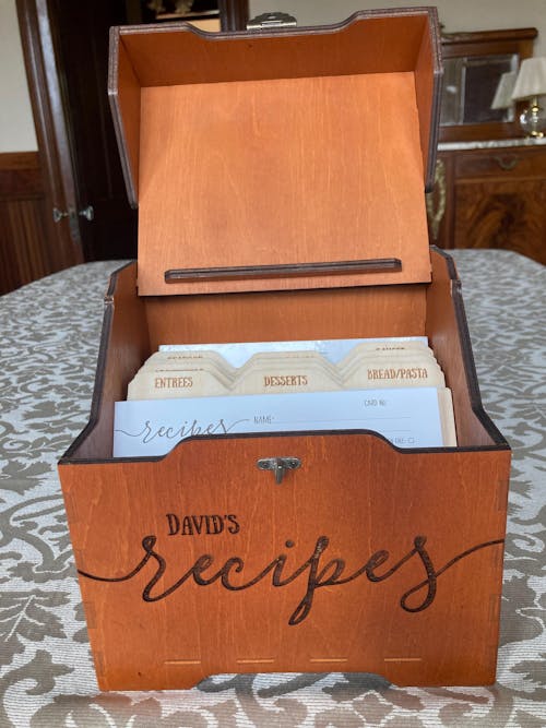 Personalized Wooden Recipe Box | Custom Recipe Card Box with Engraving Brown