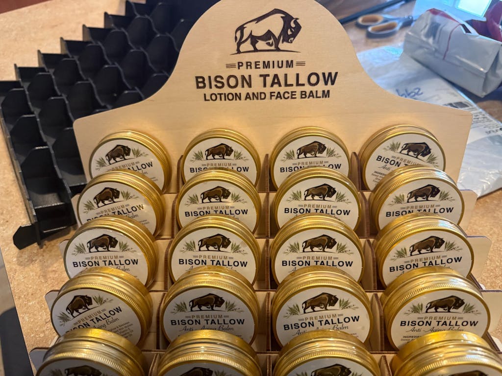 Lip Balm Display Stand | 28-Pocket Wooden Organizer for 2 oz Tins