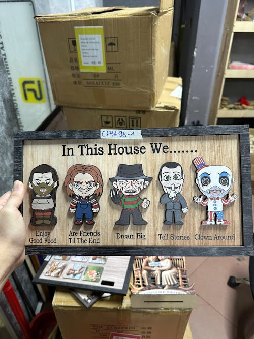 In This House We Horror Halloween 2 Layered Frame Wood Sign, Father's Day Gift