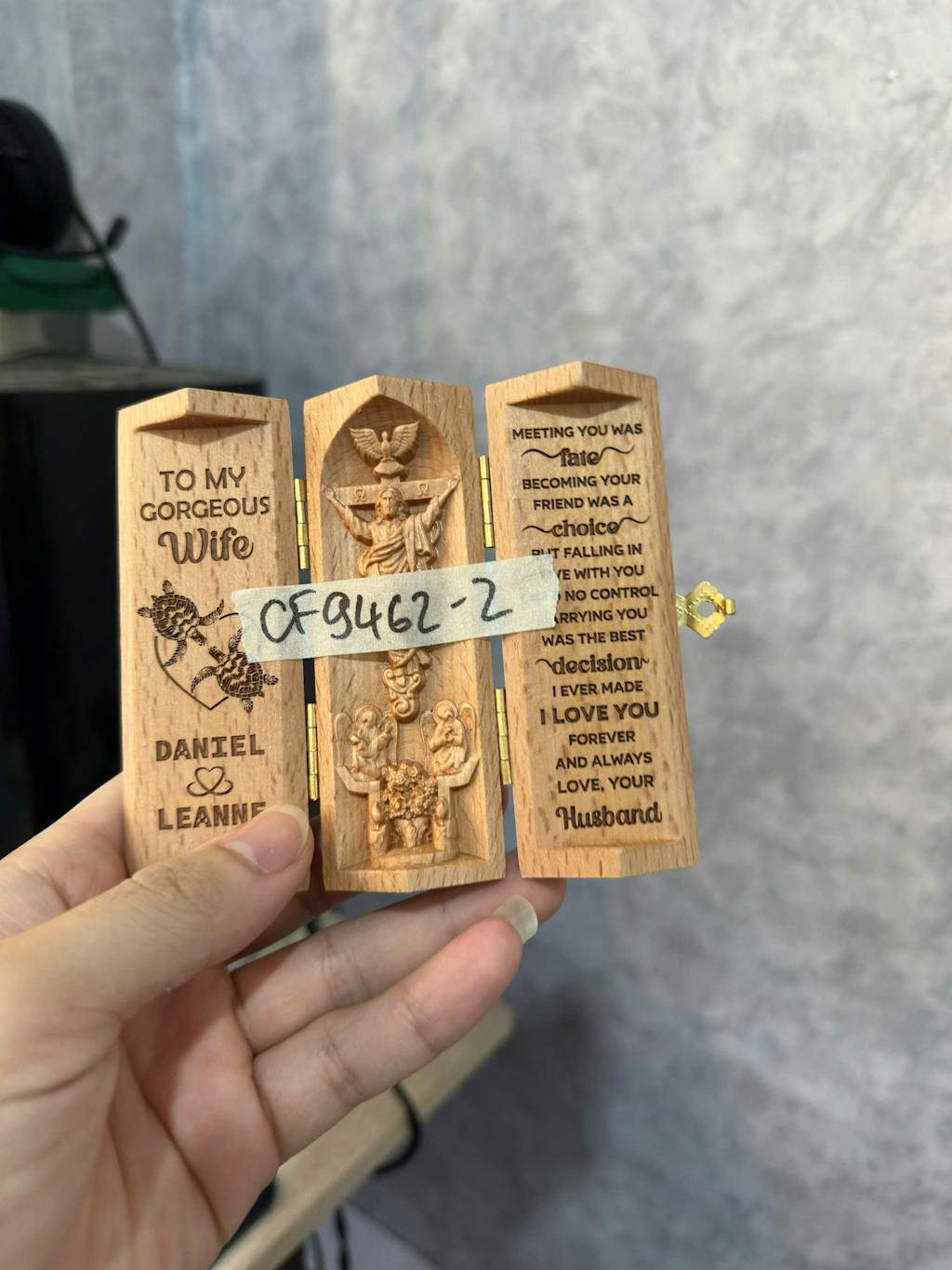 To My Gorgeous Wife Personalized Openable Wooden Cylinder Sculpture of Jesus Christ, Christian Gifts