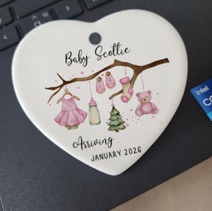 New Baby Arriving - Personalized Ceramic Ornament, Birth Announcement Gift, Baby's First Christmas Gift