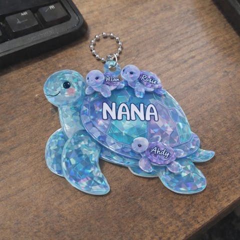 Together As One Turtle Family - Personalized Acrylic Car Hanger, Gift For Family, Turtle Family Car Hanger