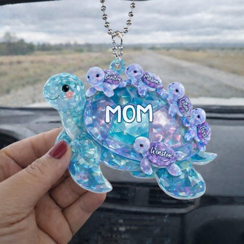 Together As One Turtle Family - Personalized Acrylic Car Hanger, Gift For Family, Turtle Family Car Hanger