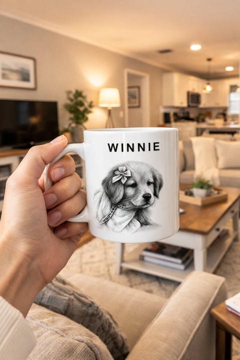 Charcoal Pet Portrait - Personalized Mug, Pet Drawing Portrait Gift